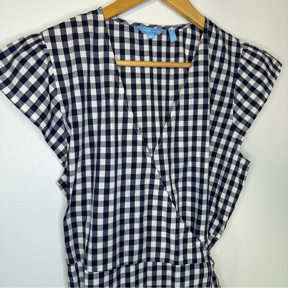 Draper James Gingham Wrap Dress - Navy and White size 8